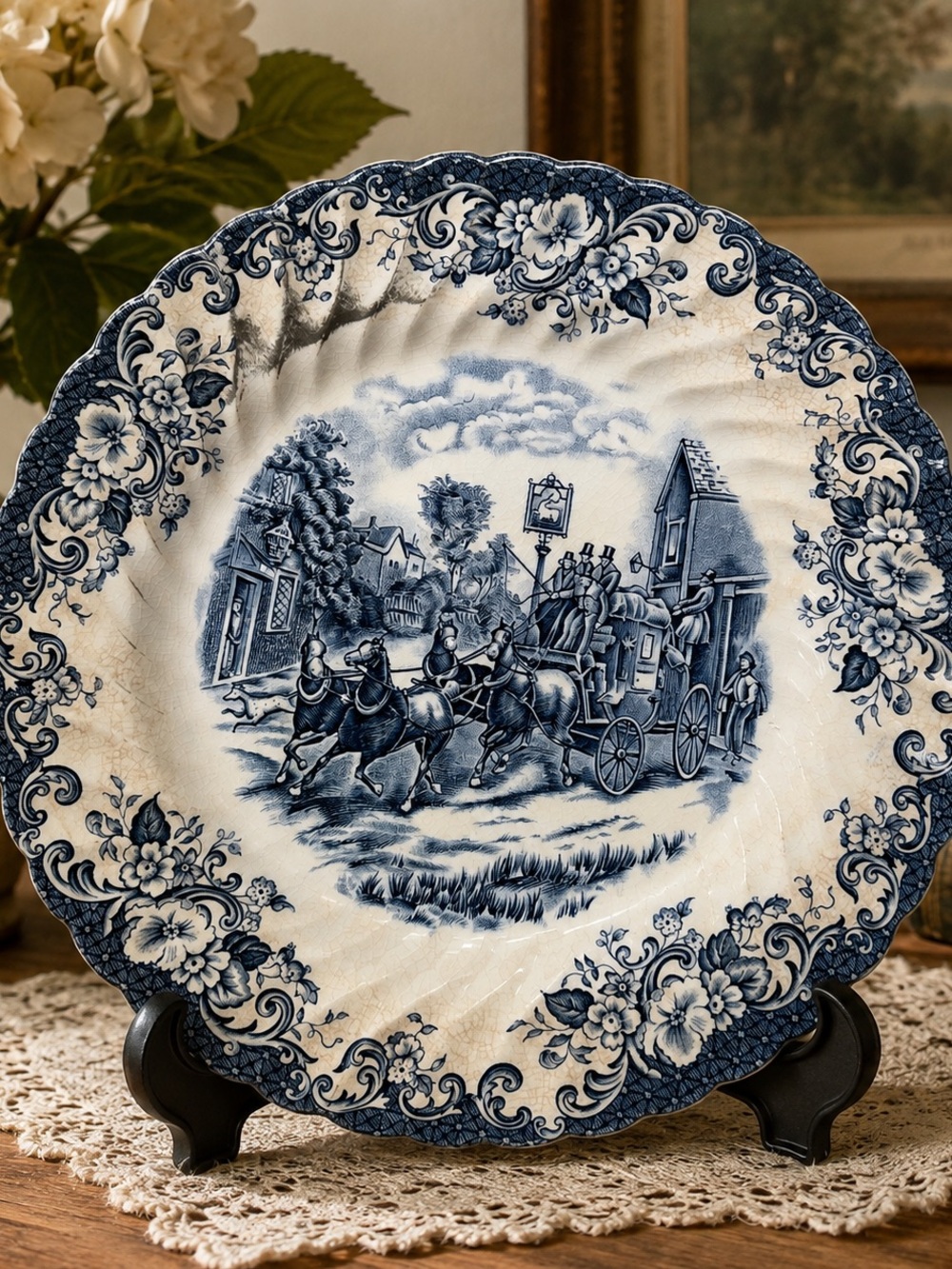 Johnson Brothers Blue and White Transferware Plate - Scenic Carriage